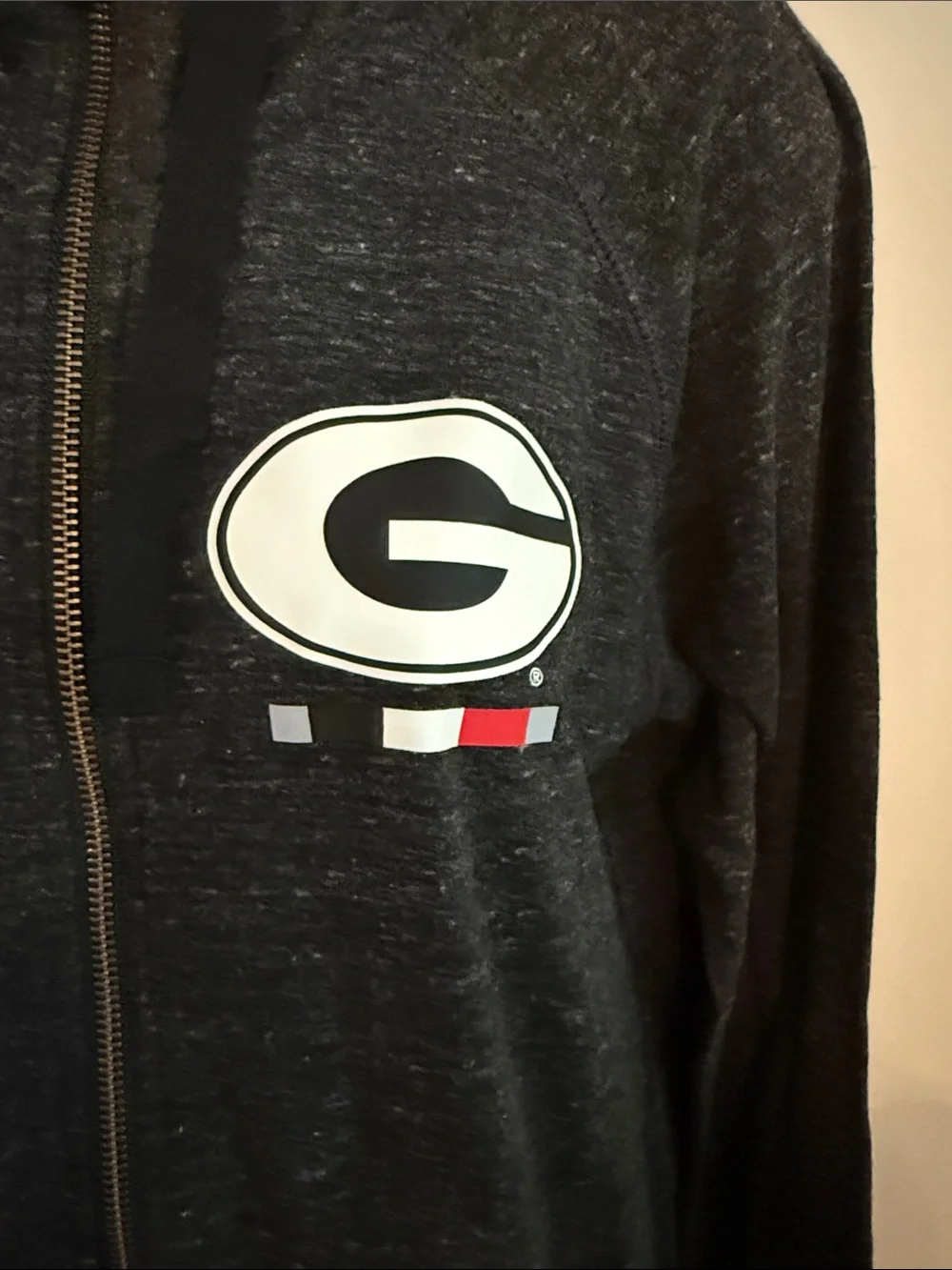 Nike UGA Black Heather Full-Zip Hoodie with Red Swoosh and White Logo